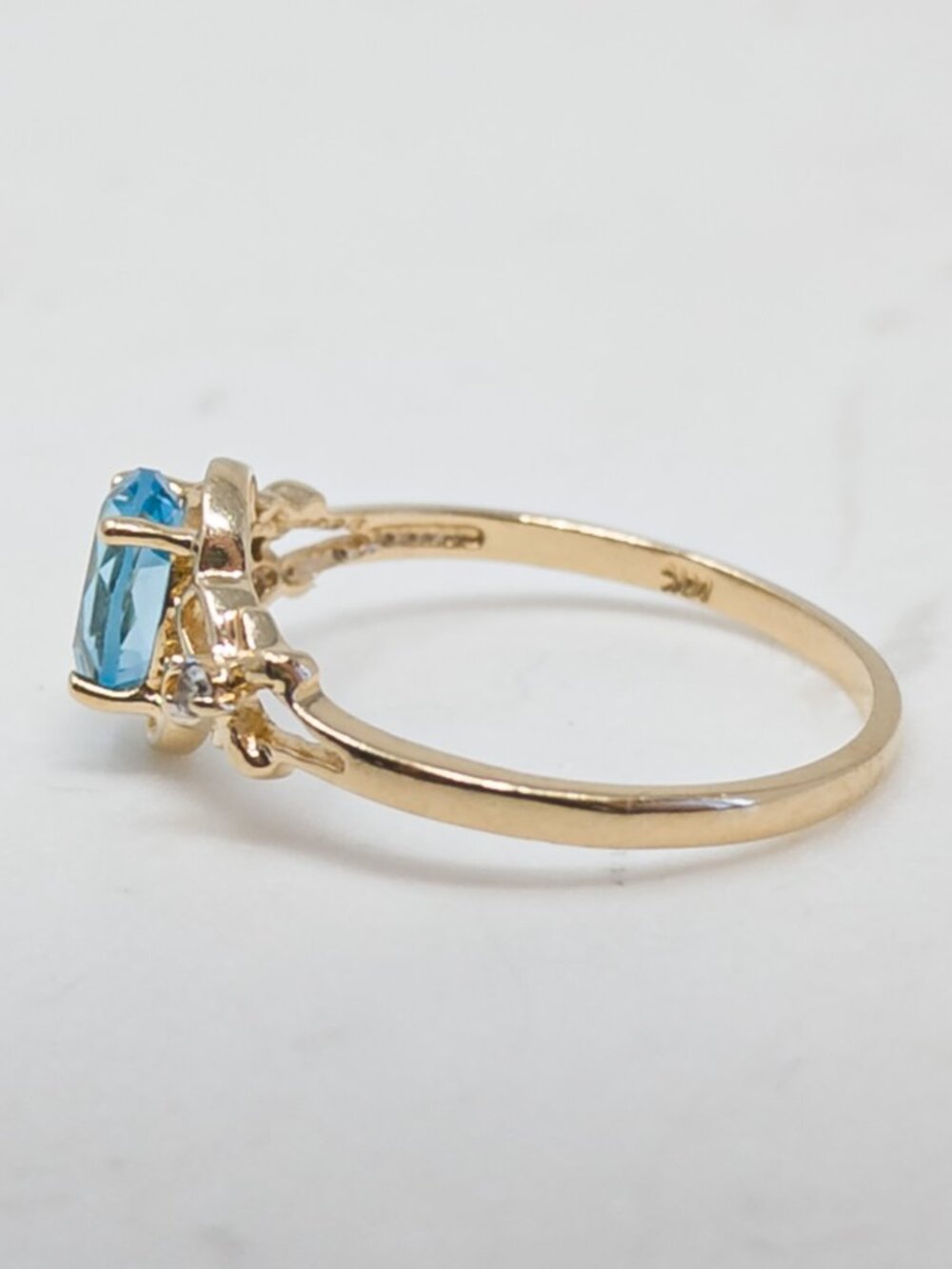 14k Gold Oval Blue Topaz Ring with Diamond Accents - Picture 12 of 16